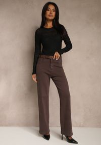 Renee - Fioletowe Jeansy Wide Leg High Waist z Bawełny Nelenasa. Okazja: na imprezę, na co dzień. Stan: podwyższony. Kolor: fioletowy. Styl: klasyczny, casual #3