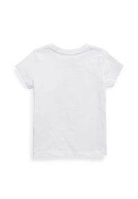 Polo Ralph Lauren t-shirt bawełniany dziecięcy kolor biały. Typ kołnierza: polo. Kolor: biały. Materiał: bawełna. Długość rękawa: krótki rękaw. Długość: krótkie. Wzór: nadruk #2
