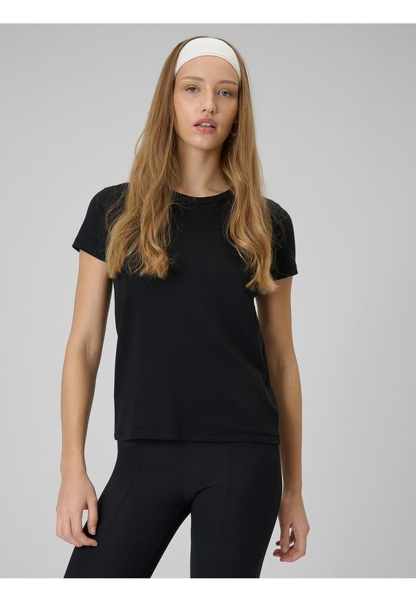 4f - 4F T-shirt slim gładki damski - czarny XXL. Okazja: na co dzień. Kolor: czarny. Materiał: bawełna, materiał. Długość: długie. Wzór: gładki. Styl: klasyczny, casual