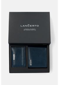 Lancerto - Zestaw Portfel Męski Skórzany Granatowy Plus Wizytownik z RFID. Kolor: niebieski. Materiał: skóra #1
