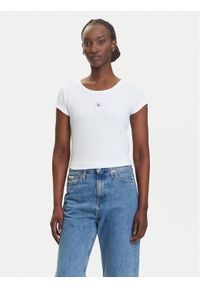 Calvin Klein Jeans T-Shirt LV047C200G Biały Slim Fit. Kolor: biały. Materiał: bawełna