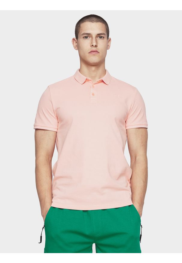 4f - Koszulka polo męska. Typ kołnierza: polo. Kolor: różowy. Materiał: bawełna, dzianina