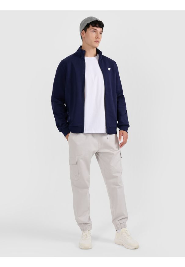 4f - 4F Bluza dresowa rozpinana bez kaptura męska - granatowa L. Okazja: na co dzień. Typ kołnierza: bez kaptura. Kolor: niebieski. Materiał: dresówka. Styl: casual