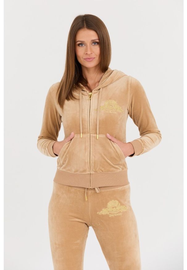 Juicy Couture - JUICY COUTURE Beżowa damska bluza Arched Metallic, Rozmiar M. Kolor: beżowy