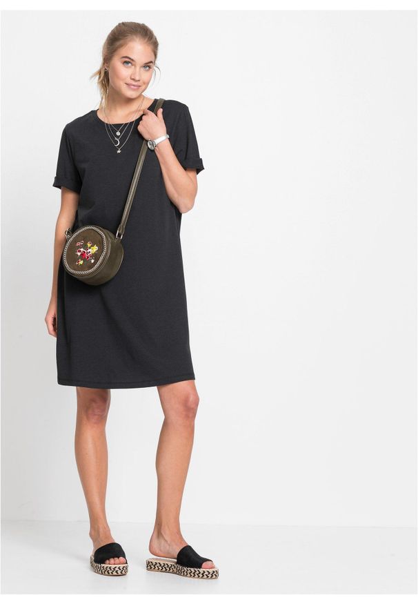 bonprix - Sukienka T-shirtowa oversize. Kolor: czarny. Typ sukienki: oversize. Styl: elegancki