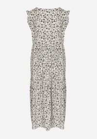 Born2be - Beżowo-Granatowa Bawełniana Sukienka o Rozkloszowanym Kroju z Falbanami i Dekoltem w Serek Ifforine. Okazja: na co dzień. Typ kołnierza: dekolt w serek. Kolor: beżowy. Materiał: bawełna. Styl: casual, elegancki #3