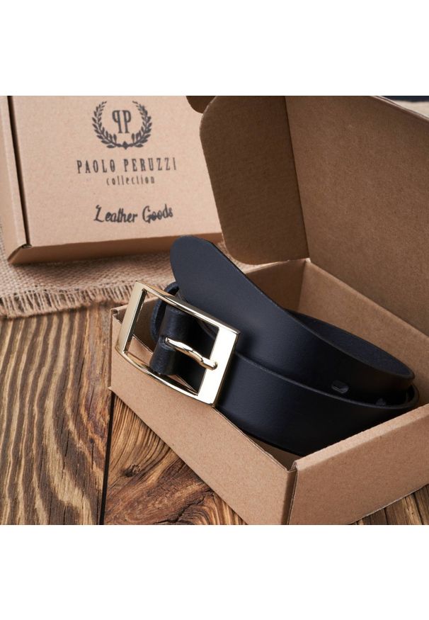 Pasek damski czarny 100 cm PAOLO PERUZZI PG-02-BLZ-100. Kolor: czarny. Materiał: skóra