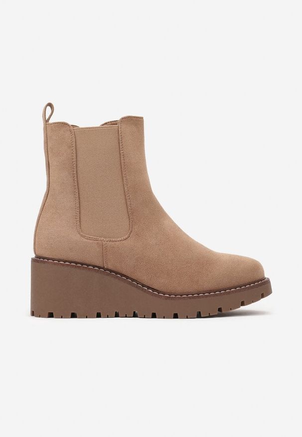 Born2be - Brązowe Botki na Koturnie w Stylu Sztybletów Berilaine. Okazja: na co dzień. Kolor: brązowy. Materiał: jeans. Obcas: na koturnie. Styl: wizytowy, klasyczny, elegancki, casual