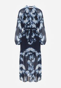 Renee - Granatowa Sukienka o Pudełkowym Kroju w Kwiatowy Wzór Ozdobiona Paskiem Acexia. Okazja: na co dzień, na spotkanie biznesowe, do pracy. Kolor: niebieski. Materiał: skóra. Wzór: aplikacja, kwiaty. Styl: casual, biznesowy, klasyczny #5