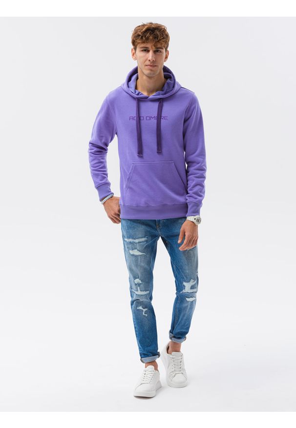 Ombre Clothing - Bluza męska w mocnych kolorach B1351 - fioletowa - XXL. Typ kołnierza: kaptur. Kolor: fioletowy. Materiał: poliester, bawełna. Wzór: nadruk