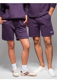 Ombre Clothing - Dresowe szorty unisex ze ściągaczem w pasie – fioletowe V13 - Rozmiar: XS/S. Kolor: fioletowy. Materiał: dresówka. Wzór: aplikacja. Styl: sportowy #9