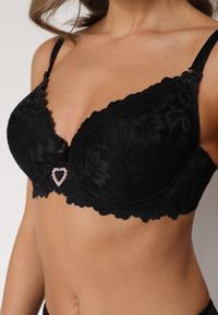 Renee - Czarny Koronkowy Biustonosz Ozdobiony Cyrkoniowym Sercem Bothilei. Kolor: czarny. Materiał: koronka. Wzór: aplikacja #3