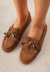 Born2be - Jasnobrązowe Mokasyny VICES z Wkładką ze Skóry Naturalnej i Ozdobnymi Koralikami Neni. Okazja: na co dzień. Kolor: brązowy. Materiał: skóra. Styl: casual, klasyczny, elegancki #1
