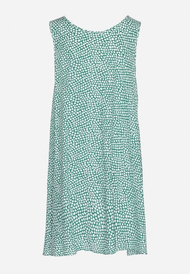 Born2be - Zielona Bawełniana Rozkloszowana Sukienka Ozdobiona Kwiatami i Guzikami Lisavella. Okazja: na spacer, na co dzień. Kolor: zielony. Materiał: bawełna. Wzór: aplikacja, kwiaty. Sezon: lato. Styl: klasyczny, casual, elegancki