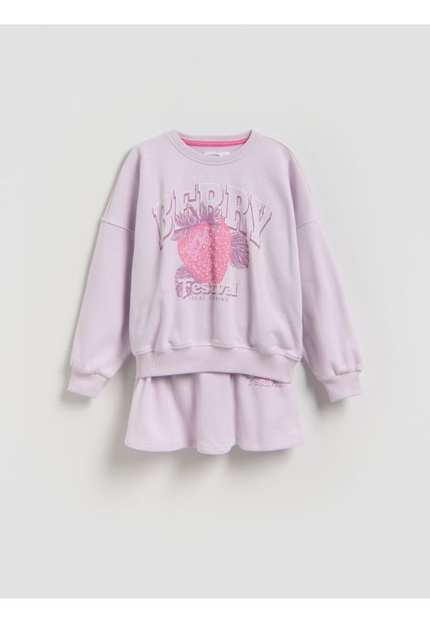 Reserved - Bawełniany komplet z nadrukiem - lawendowy. Kolor: fioletowy. Materiał: bawełna. Wzór: nadruk