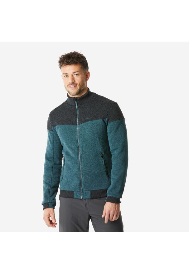 quechua - Polar turystyczny męski Quechua SH100 Warm. Kolor: wielokolorowy, czarny, niebieski, zielony. Materiał: tkanina, elastan, prążkowany, materiał, poliester