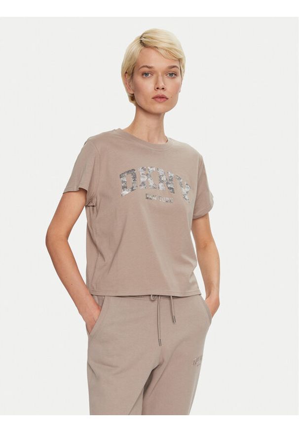 DKNY Sport T-Shirt DP4T9991 Beżowy Relaxed Fit. Kolor: beżowy. Materiał: bawełna. Styl: sportowy