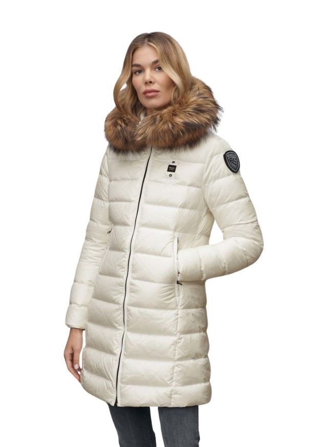 Blauer USA - BLAUER Biała damska kurtka Kristin Raincoat Long Jackets. Kolor: biały. Materiał: poliamid, puch