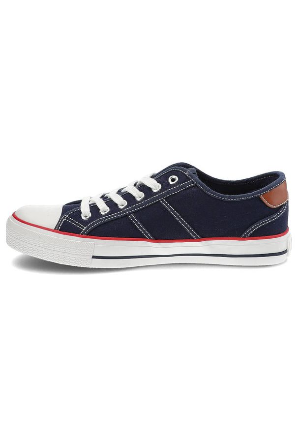 Granatowe Trampki Lee Cooper Modne Buty Męskie. Okazja: na co dzień. Kolor: niebieski. Materiał: materiał. Szerokość cholewki: normalna. Wzór: aplikacja. Styl: casual