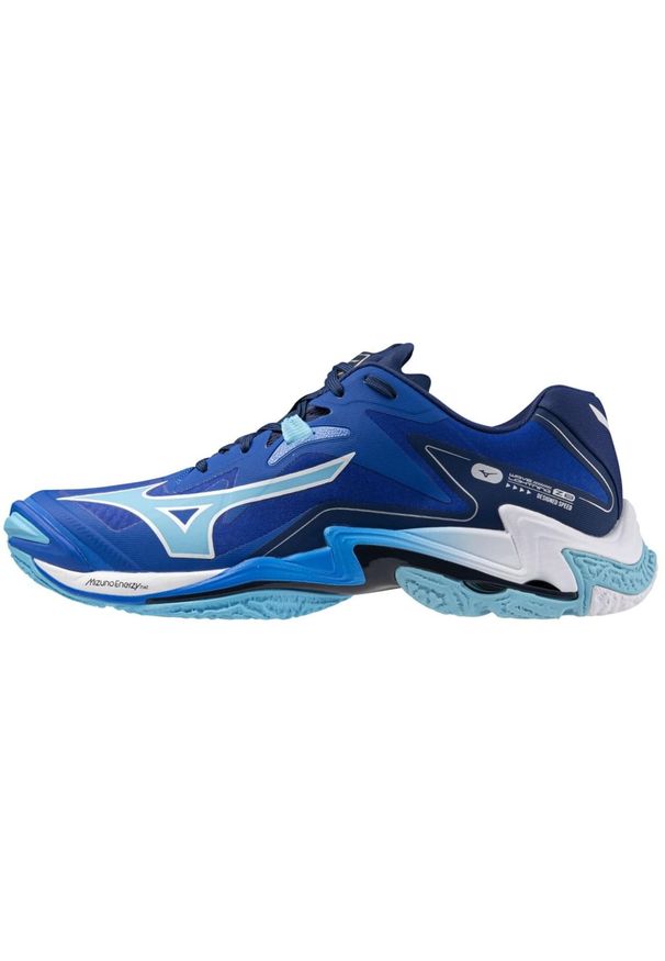 Buty halowe Mizuno Wave Lightning Z. Zapięcie: sznurówki. Kolor: niebieski, wielokolorowy, biały. Materiał: materiał, tkanina, syntetyk. Szerokość cholewki: normalna. Model: Mizuno Wave