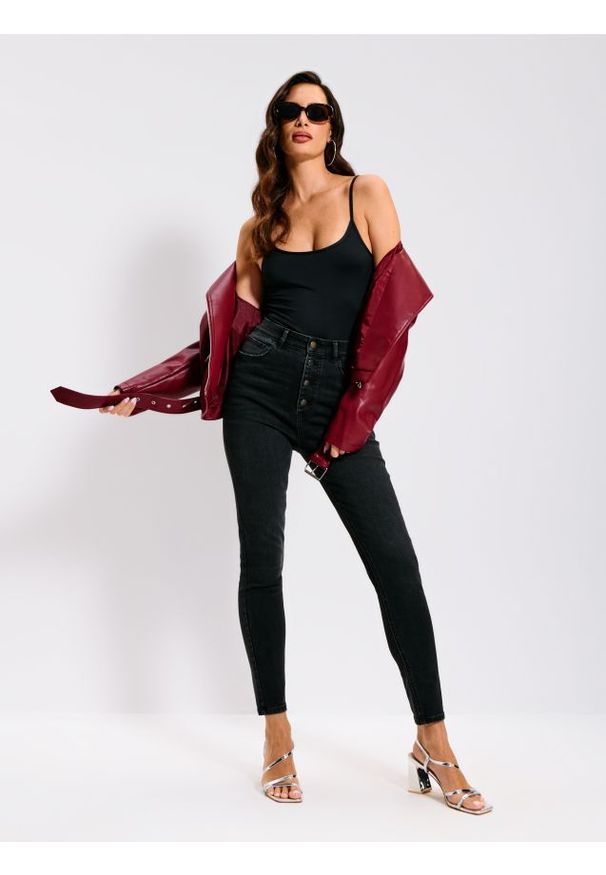 Sinsay - Jeansy skinny - czarny. Stan: podwyższony. Kolor: czarny
