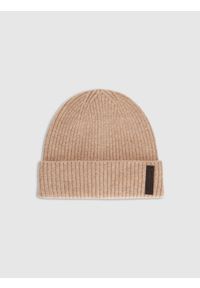4f - 4F Czapka beanie męska - beżowa L. Kolor: beżowy. Materiał: wełna, dzianina. Sezon: zima. Styl: klasyczny, casual, elegancki