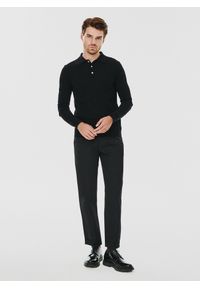 Pako Lorente - PAKO LORENTE – Męski czarny sweter z kołnierzykiem polo. Typ kołnierza: polo. Kolor: czarny, niebieski. Materiał: wełna. Sezon: zima, jesień