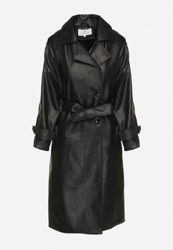 Born2be - Czarny Dwurzędowy Płaszcz Wiązany w Pasie z Kieszeniami Asella. Okazja: na co dzień. Kolor: czarny. Materiał: jeans. Styl: klasyczny, casual, elegancki