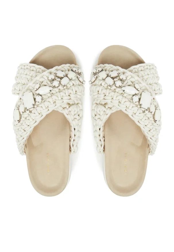 Inuikii WOVEN STONES PLATFORM Klapki damskie. Kolor: kremowy. Materiał: bawełna, skóra. Wzór: paski, aplikacja. Sezon: lato. Obcas: na platformie. Styl: boho, elegancki, wakacyjny