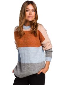 MOE - Klasyczny Sweter w Kolorowe Pasy - Model 1. Materiał: wełna, poliester. Wzór: kolorowy. Styl: klasyczny #1