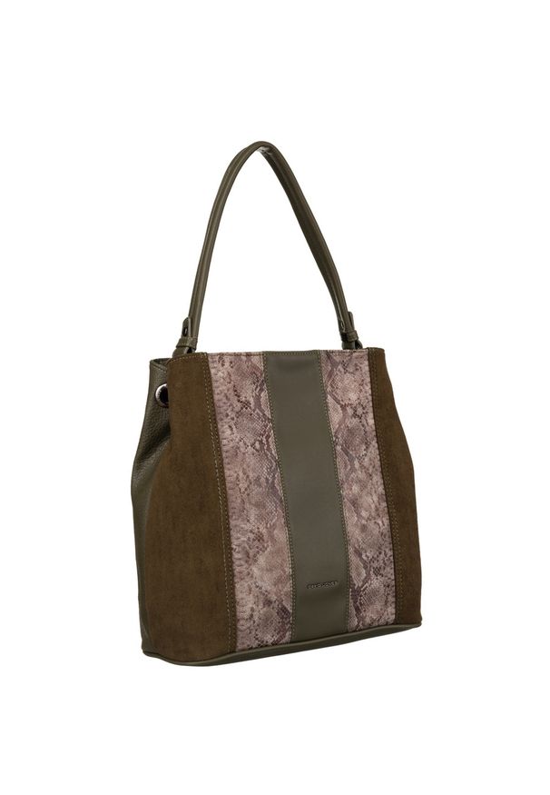 DAVID JONES - Shopperka khaki David Jones 6885-4. Kolor: brązowy. Materiał: skórzane, zamszowe