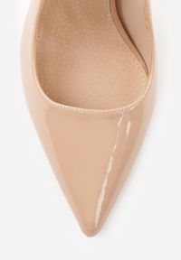 Renee - Ciemnobeżowe Szpilki Slingback VICES z Lakierowanym Połyskiem i Skórzaną Wkładką Marinja. Nosek buta: szpiczasty. Kolor: beżowy. Materiał: skóra, lakier. Obcas: na szpilce. Styl: elegancki, wizytowy #6