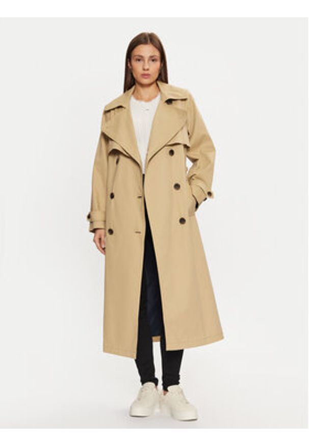 Tommy Jeans Trencz DW0DW20280 Beżowy Regular Fit. Kolor: beżowy. Materiał: bawełna