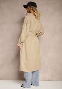 Renee - Beżowy Oversizowy Płaszcz Trencz o Dwurzędowym Kroju z Paskiem Darinella. Okazja: na co dzień. Kolor: beżowy. Materiał: jeans. Styl: casual, elegancki #5