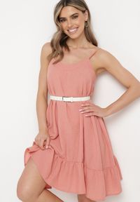 Born2be - Ciemnoróżowa Rozkloszowana Sukienka na Ramiączkach Wiązana z Tyłu Naisa. Kolor: różowy. Długość rękawa: na ramiączkach. Sezon: wiosna, lato. Styl: elegancki #2