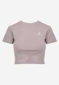 Renee - Jasnoszary Basicowy T-shirt w Stylu Cropped z Subtelnym Nadrukiem Loraera. Okazja: na co dzień. Kolor: szary. Materiał: jeans. Długość: krótkie. Wzór: nadruk. Styl: elegancki, sportowy, casual #5