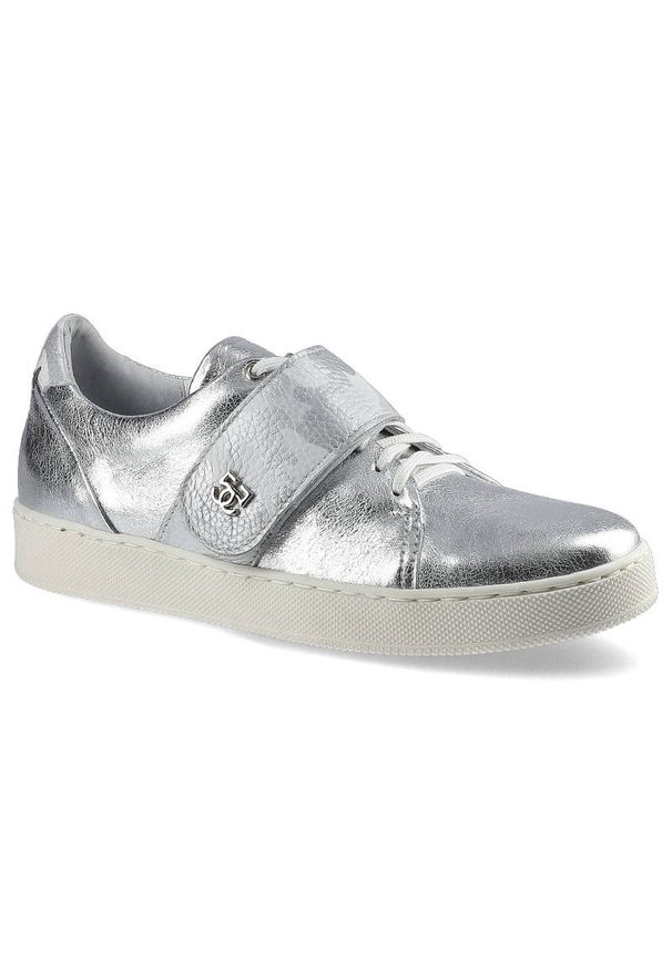 Srebrne Sneakersy Simen Damskie Modne Półbuty. Okazja: na co dzień. Zapięcie: sznurówki. Kolor: srebrny. Materiał: guma, skóra