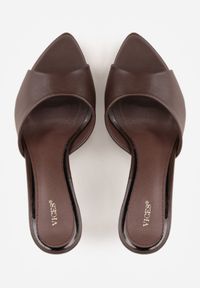 Renee - Brązowe Klapki na Szpilce VICES z Metaliczną Wstawką i Szpiczastym Noskiem Alarianne. Nosek buta: szpiczasty. Kolor: brązowy. Materiał: jeans. Obcas: na szpilce. Styl: wizytowy, elegancki #7