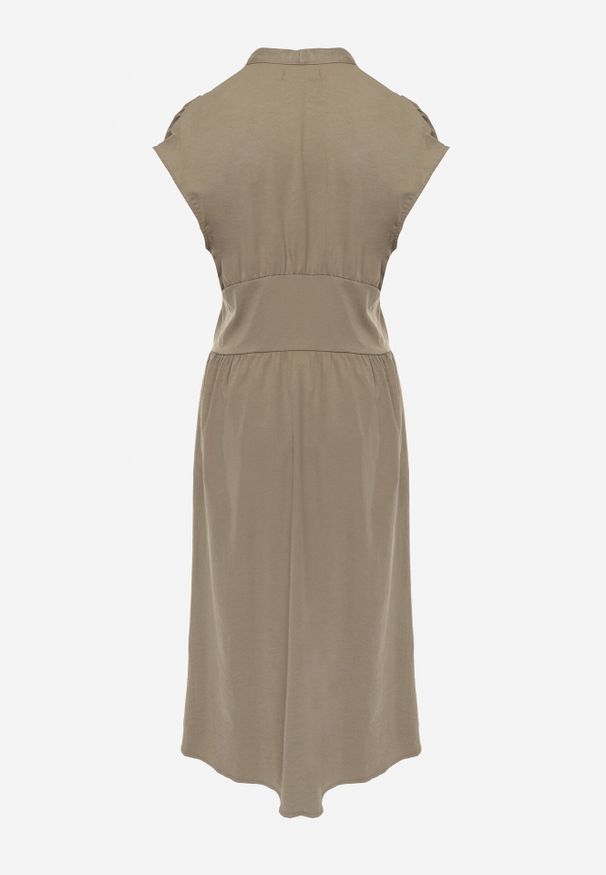 Born2be - Zielona Sukienka Koszulowa z Modelującym Przeszyciem ze Sprzączkami w Talii Puresa. Okazja: na co dzień, do pracy, na spotkanie biznesowe. Kolor: zielony. Typ sukienki: koszulowe. Styl: casual, biznesowy