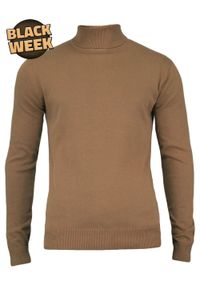 Golf, Beżowy, Sepia, Elegancki, 100% BAWEŁNA, Męski - Brave Soul. Typ kołnierza: golf. Kolor: brązowy, beżowy, wielokolorowy. Materiał: bawełna. Sezon: zima, jesień. Styl: elegancki