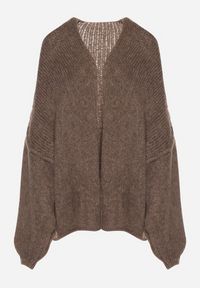 Born2be - Jasnobrązowy Nietoperzowy Kardigan Bez Zapięć z Domieszką Wełny i Wiskozy Rallisa. Okazja: na co dzień. Kolor: brązowy. Materiał: wełna, wiskoza. Wzór: gładki. Styl: casual #6