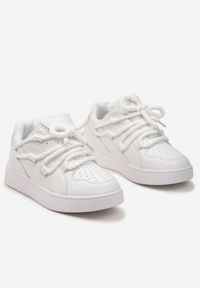 Born2be - Białe Sneakersy na Grubej Podeszwie z Ozdobnym Sznurowaniem i Perforacją Sahlle. Kolor: biały #5