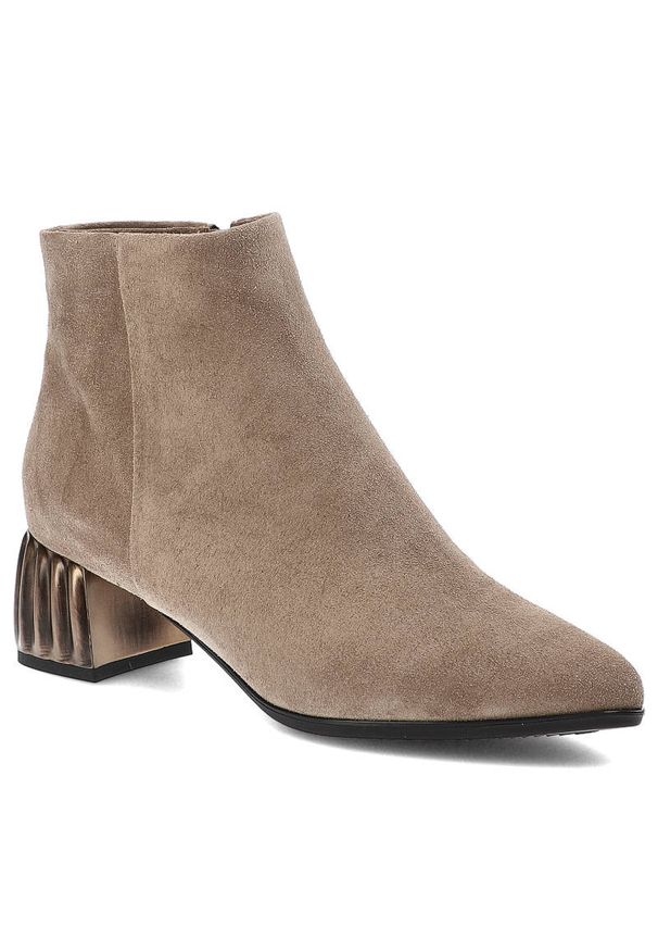 Beżowe Botki Espirito Damskie Modne Buty Na Obcasie. Zapięcie: zamek. Kolor: beżowy. Materiał: zamsz. Wzór: gładki. Obcas: na obcasie. Styl: elegancki. Wysokość obcasa: średni
