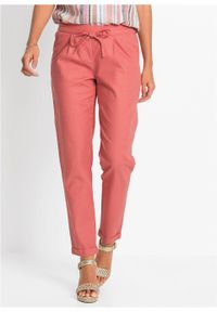 Spodnie lniane bonprix rabarbarowy. Kolor: różowy. Materiał: len #2