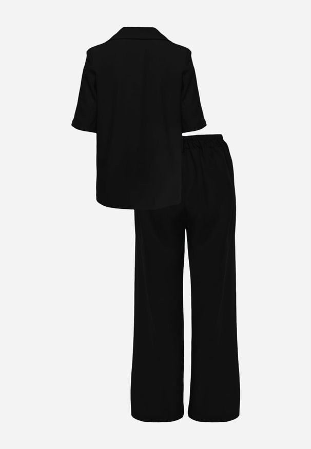 Renee - Czarny Komplet Garniturowy Marynarka z Krótkim Rękawem i Spodnie Wide Leg Coramara. Kolor: czarny. Wzór: aplikacja