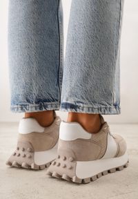 Born2be - Beżowe Sneakersy z Zamszu Naturalnego z Perforacją na Grubej Podeszwie Cezarisse. Kolor: beżowy. Materiał: zamsz #4