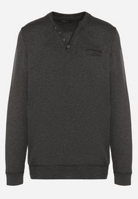 Born2be - Ciemnoszary Sweter z Wełną Zdobiony Guzikami przy Dekolcie Acandria. Okazja: na co dzień. Kolekcja: plus size. Kolor: szary. Materiał: wełna. Wzór: aplikacja. Styl: klasyczny, casual, elegancki