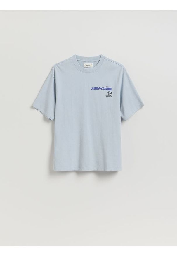 Reserved - Bawełniany t-shirt Snoopy - jasnoniebieski. Kolor: niebieski. Materiał: bawełna
