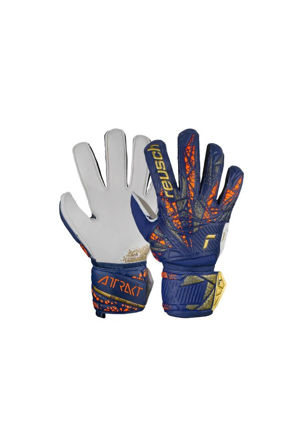Reusch - Rękawice bramkarskie dziecięce REUSCH Attrakt Grip Junior. Kolor: żółty, wielokolorowy, niebieski