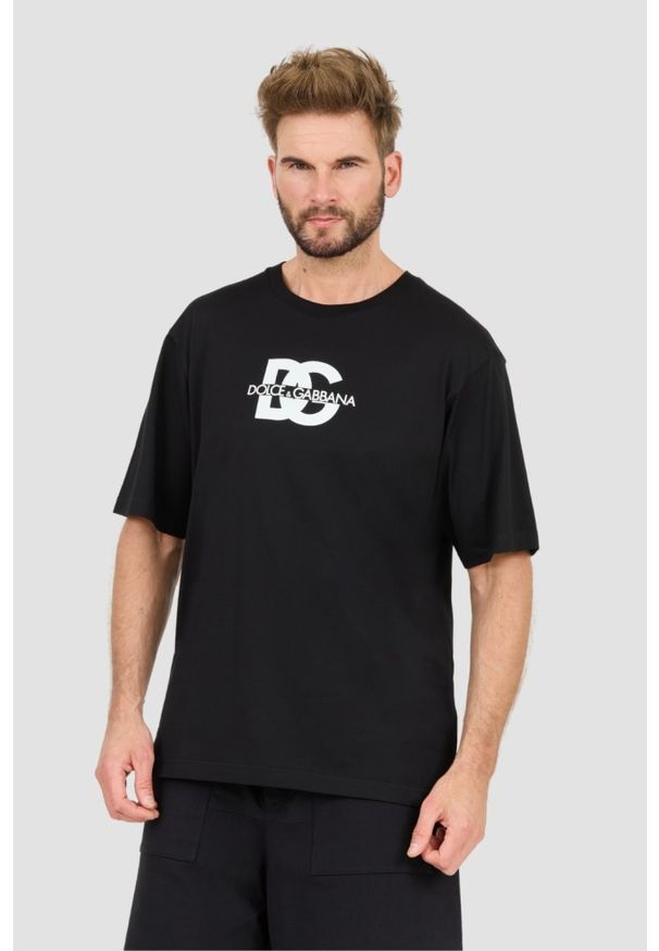 Dolce and Gabbana - DOLCE & GABBANA Czarny męski t-shirt z dużym logo, Rozmiar 54. Kolor: czarny